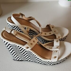 Stylish White and Black Wedge Sandals